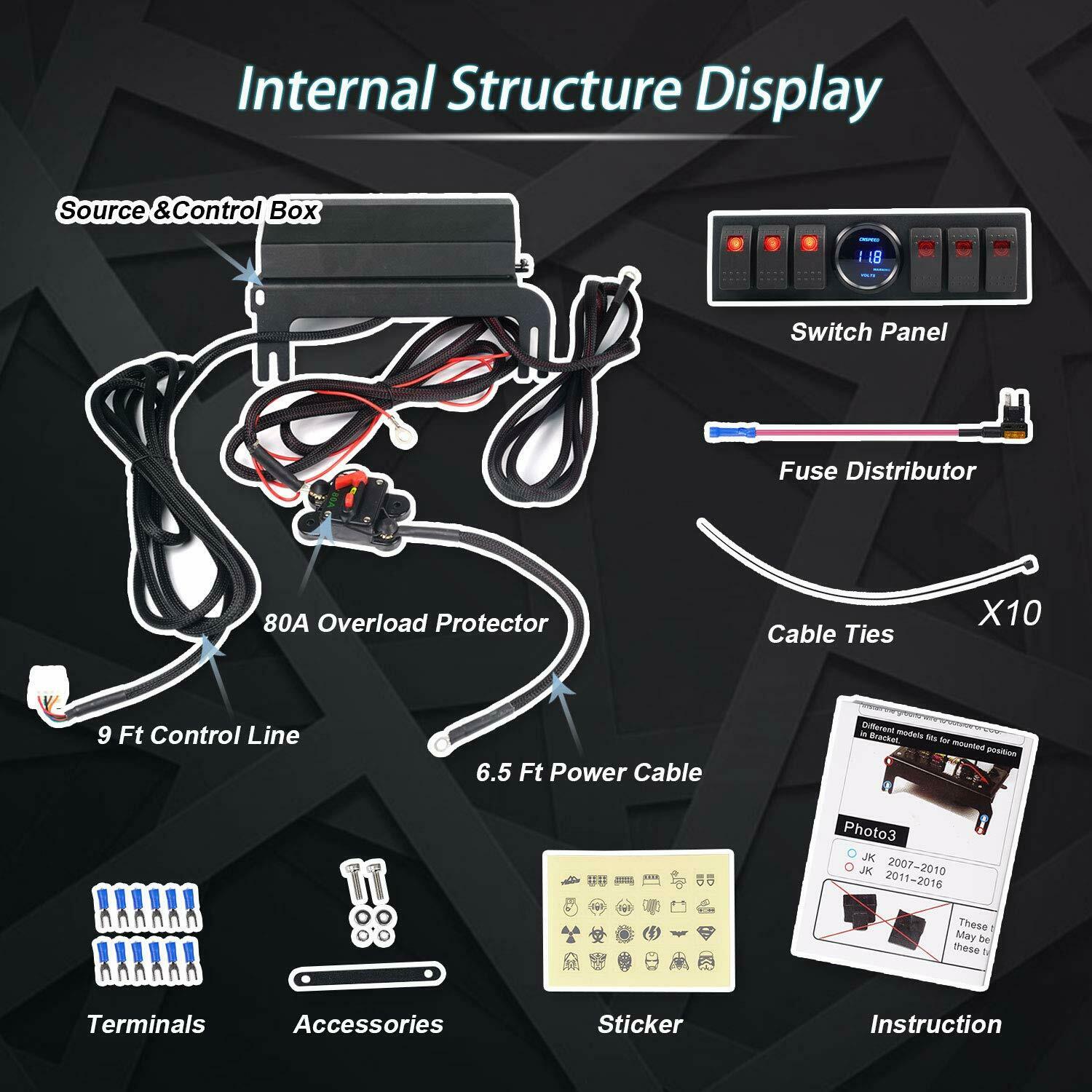 6 Switch S Pod Wiring Relay Harness Voltage Display 2007-2016 Jeep Wrangler  | Top Tier Auto Parts